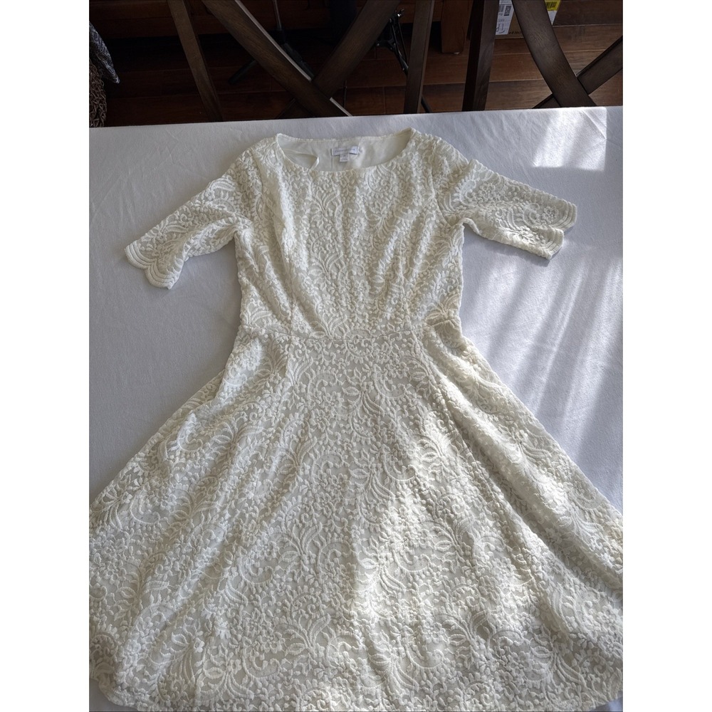 Charter Club Womens Petite XS Ivory Lace 3/4 Sleeve A-Line Knee Length Dress